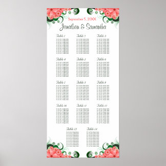 Pink Hibiscus Wedding 14 Tables Seating Charts