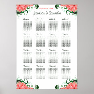 Pink Hibiscus Wedding 16 Tables Seating Charts