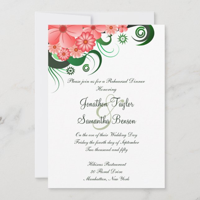 Pink Hibiscus Wedding Rehearsal Dinner Invitation (Front)
