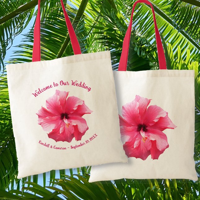 Pink Hibiscus Wedding Welcome Custom Tote Bag (Creator Uploaded)
