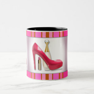Pink High Heel Perfume Lipstick Two-Tone Coffee Mug