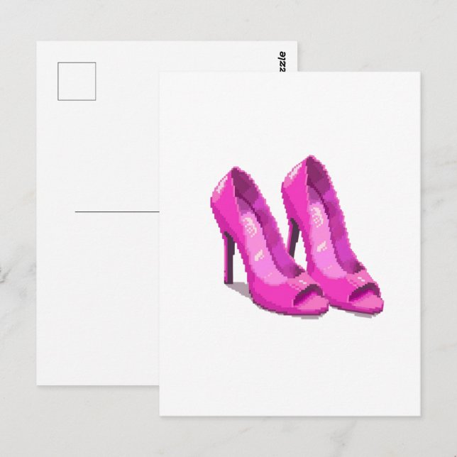 Pink High Heels 64-Bit Pixel Art Style Postcard (Front/Back)