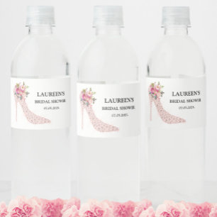 Pink High Heels Bridal Shower Water Bottle Label
