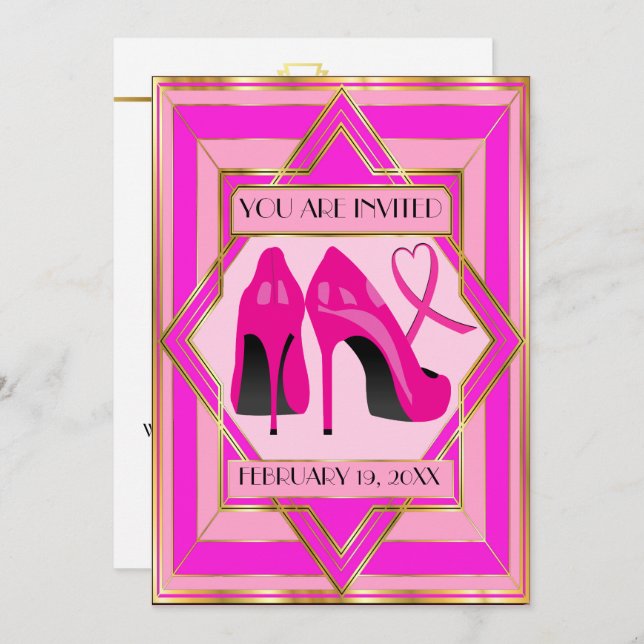 Pink High Heels Cancer Awareness Invitation (Front/Back)