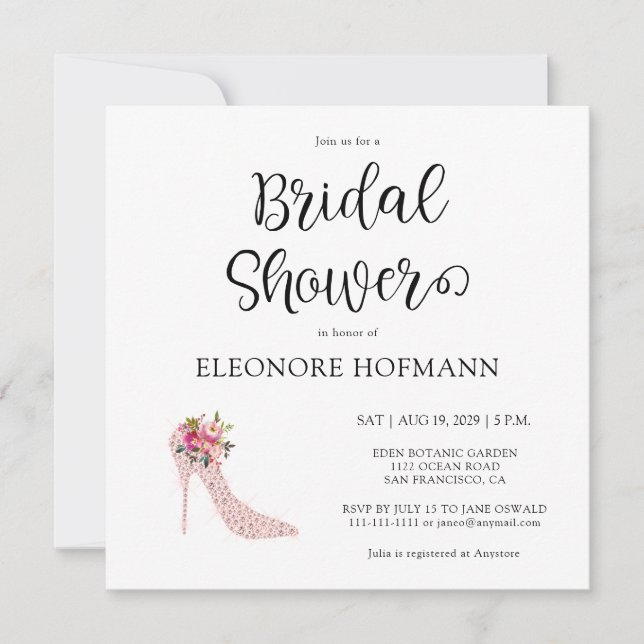 Pink High Heels Square Bridal Shower Invitation (Front)