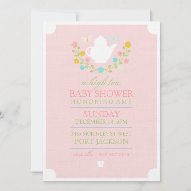 Pink High Tea Baby Shower Invitation (Front)