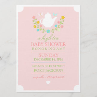 Pink High Tea Baby Shower Invitation