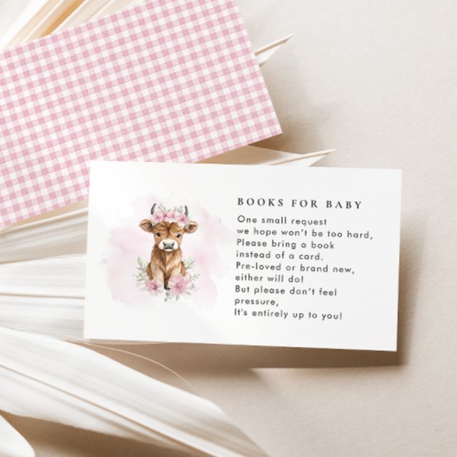 Pink Highland Cow Books For Baby Shower Enclosure Card (Creator Uploaded)