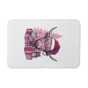 Pink Highland Cow Christmas Gifts Vintage Art_1 Bath Mat