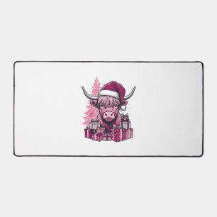 Pink Highland Cow Christmas Gifts Vintage Art_1 Desk Mat