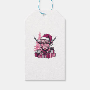 Pink Highland Cow Christmas Gifts Vintage Art_1 Gift Tags