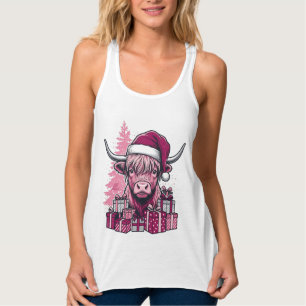 Pink Highland Cow Christmas Gifts Vintage Art_1 Singlet