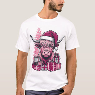 Pink Highland Cow Christmas Gifts Vintage Art_1 T-Shirt