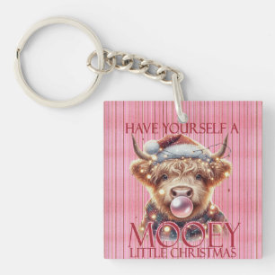 Pink-Highland Cow-Cute Cow-Christmas-Mooey Key Ring