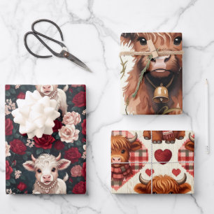 Pink Highland Cow Yarn Rose Knitter Wrapping Paper Sheet