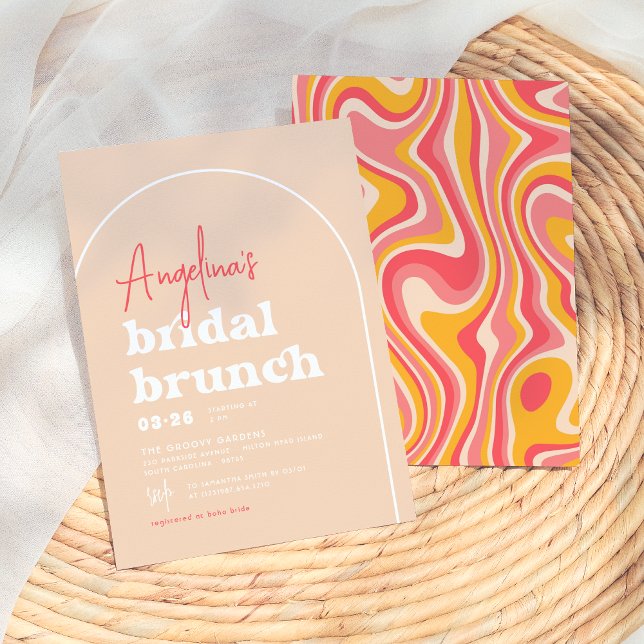 Pink Hippie Boho Modern Arch Brunch Bridal Shower Invitation (Creator Uploaded)