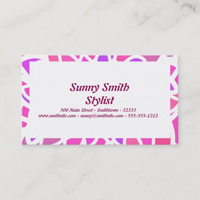 Pink Hippie Flower Retro Modern Business Card (Front)
