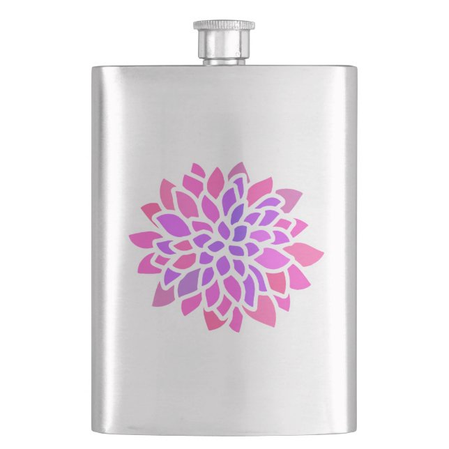 Pink Hippie Flower Retro Modern Hip Flask (Front)