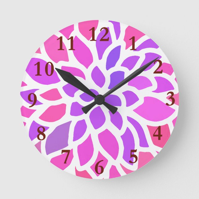 Pink Hippie Flower Retro Modern Round Clock (Front)