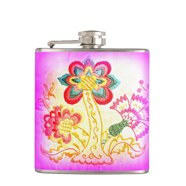 pink hippie-style palm tree flask (Front)