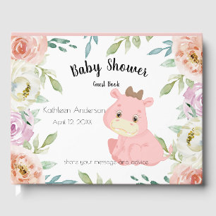 Pink Hippo Floral Share Advice For Mum & New Baby Guest Book