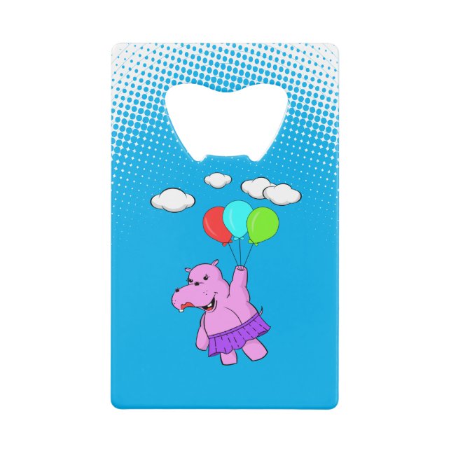 Pink Hippo Flying With Balloons (Front)