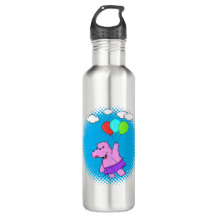 Pink Hippo Flying With Balloons 710 Ml Water Bottle