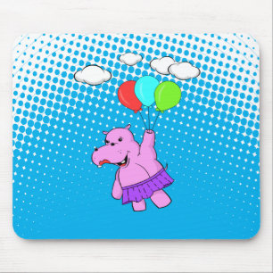 Pink Hippo Flying With Balloons Mouse Pad