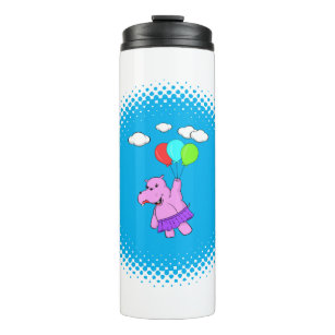 Pink Hippo Flying With Balloons Thermal Tumbler