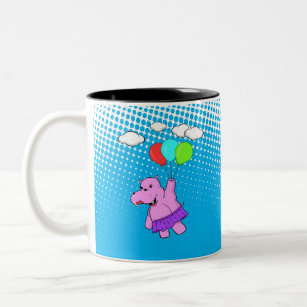 Pink Hippo Flying With Balloons Two-Tone Coffee Mug