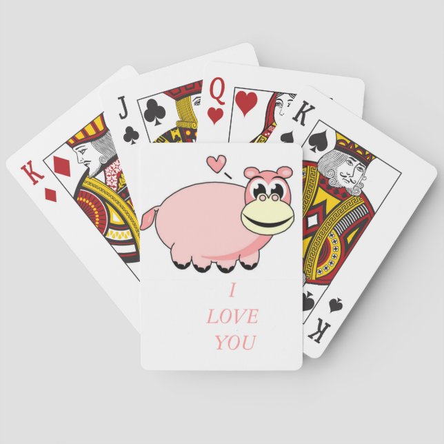 Pink Hippo Love Playing Cards (Back)