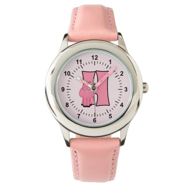 Pink Hippo Monogrammed H Girls Watch (Front)
