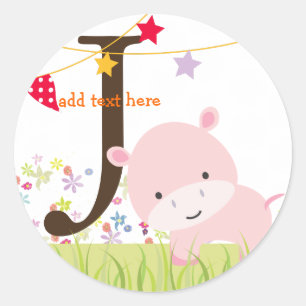 Pink Hippo stickers/add monogram Classic Round Sticker