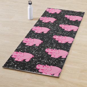 Pink Hippos Cute Hippopotamus Smiling Face Yoga Mat