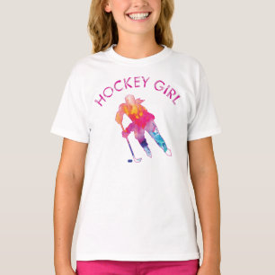 Pink Hockey Girl Watercolor T-Shirt