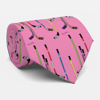 Pink Hockey Sticks puck Tie