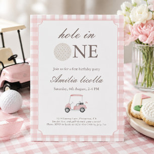 Pink Hole in One Golf Birthday Invitation