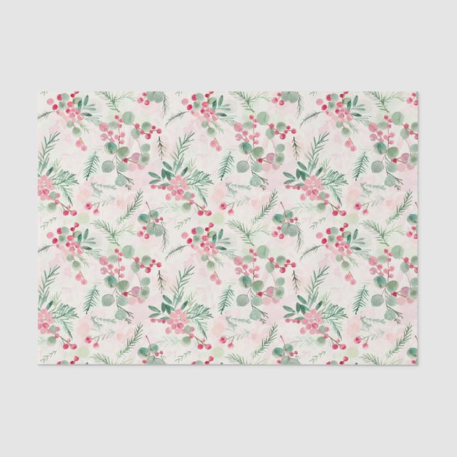 Pink Holiday Berries Vintage Christmas Tissue Paper (Front)