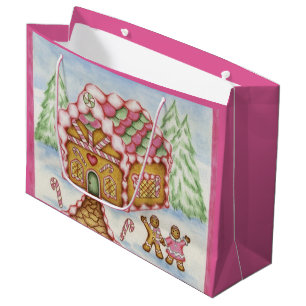 Pink Holiday Gingerbread House Gift Bag