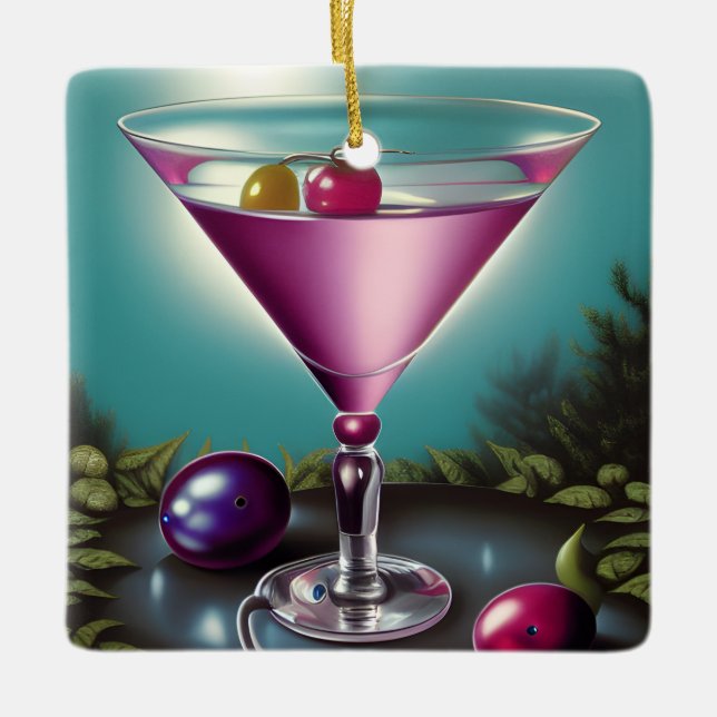 Pink Holiday Martini Ceramic Ornament (Front)