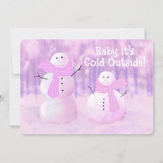 Pink Holiday Personalised Snowman  Card (Front)