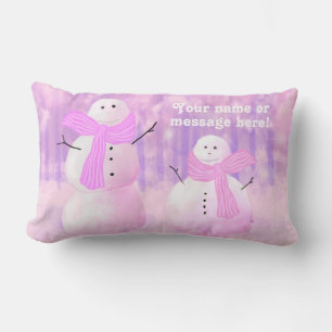 Pink Holiday Personalised Snowman Throw Pillow