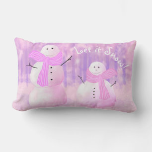 Pink Holiday Personalised Snowman Throw Pillow