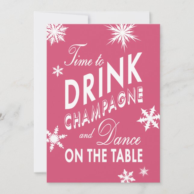 Pink Holiday Time to Drink Champagne Invitation (Front)