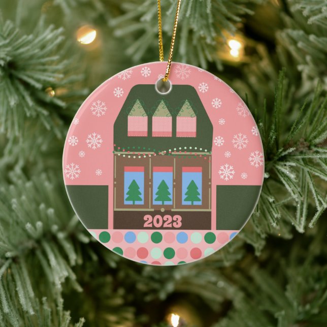 Pink Holiday Village Ceramic Tree Decoration (Tree)