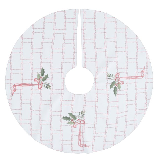 Pink Holly Berry Bow Christmas Brushed Polyester Tree Skirt (Front)