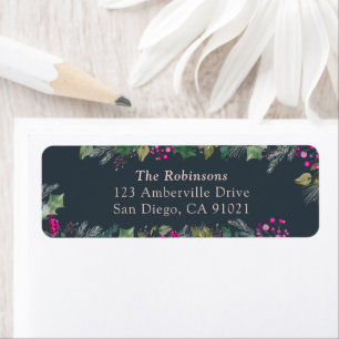 Pink Holly Berry Holiday Address Labels