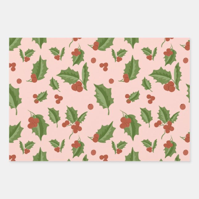 Pink Holly Gift Wrap (Front)
