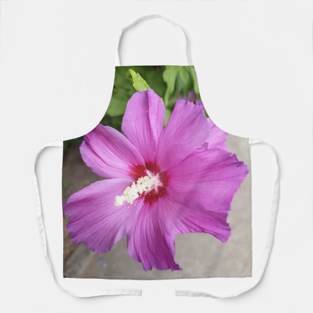 Pink Hollyhock Flower Apron (Front)