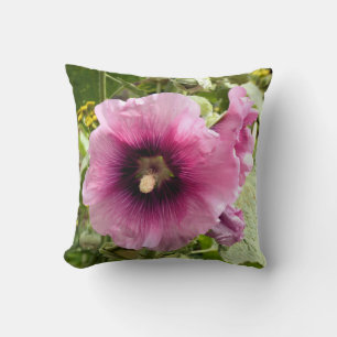 PINK HOLLYHOCK FLOWER CUSHION